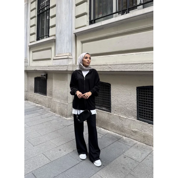 Efran Fermuarlı Takım - Siyah