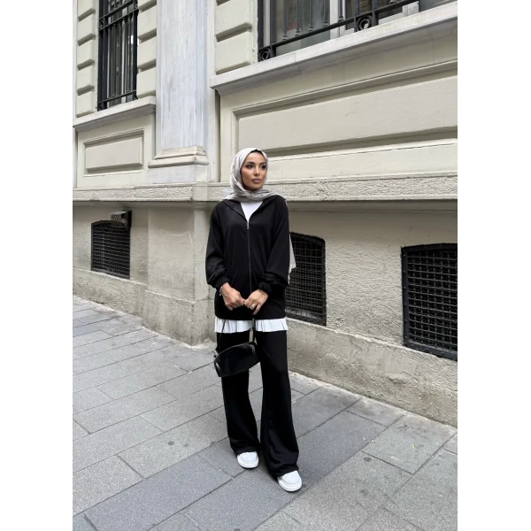 Efran Fermuarlı Takım - Siyah