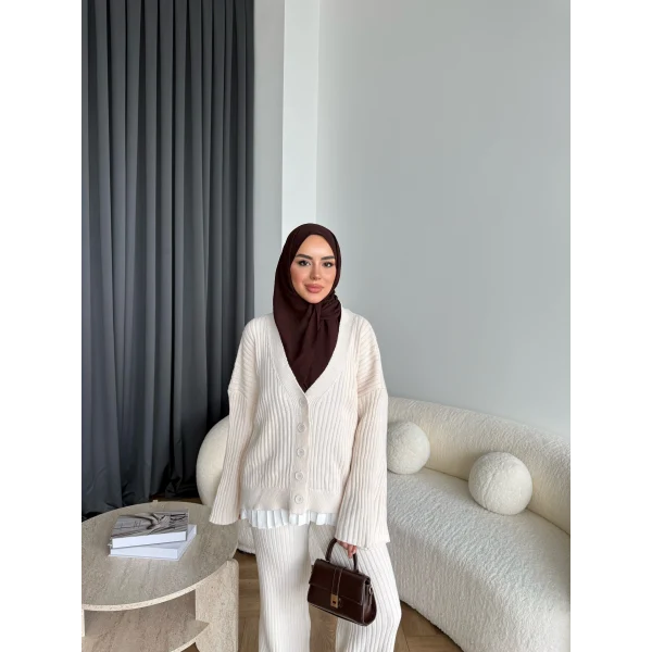 Elenor Düğmeli Triko Takım - Bej