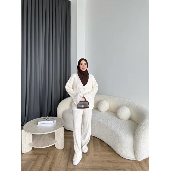 Elenor Düğmeli Triko Takım - Bej