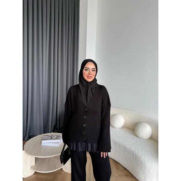 Elenor Düğmeli Triko Takım - Siyah