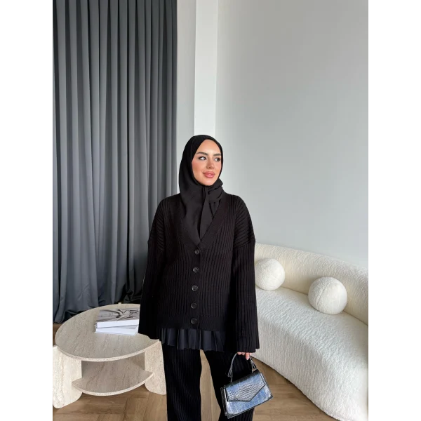 Elenor Düğmeli Triko Takım - Siyah