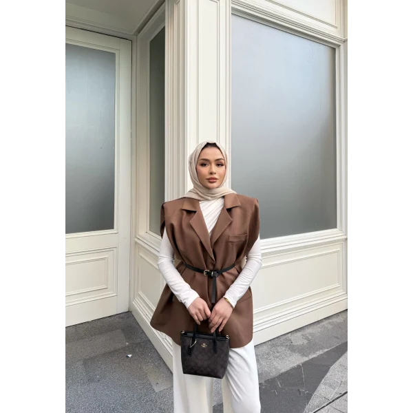 Emr Kemerli Yelek - Kahve