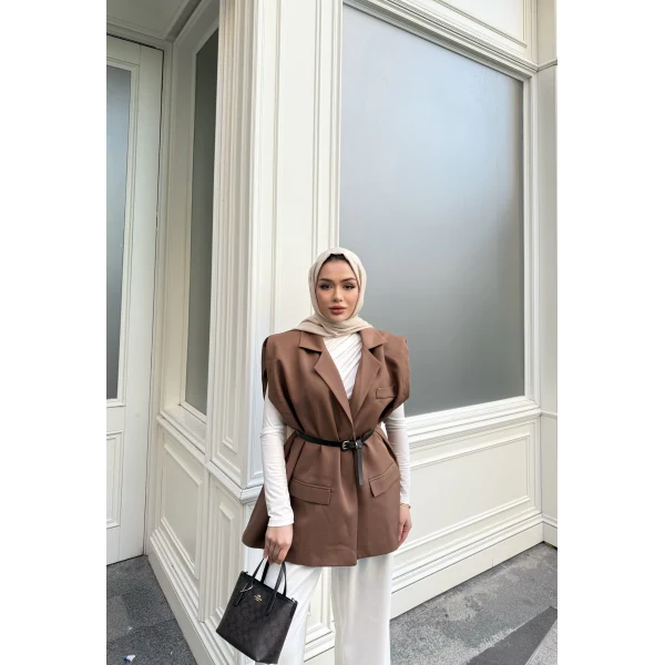 Emr Kemerli Yelek - Kahve