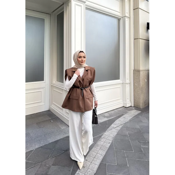 Emr Kemerli Yelek - Kahve