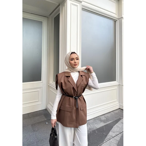 Emr Kemerli Yelek - Kahve