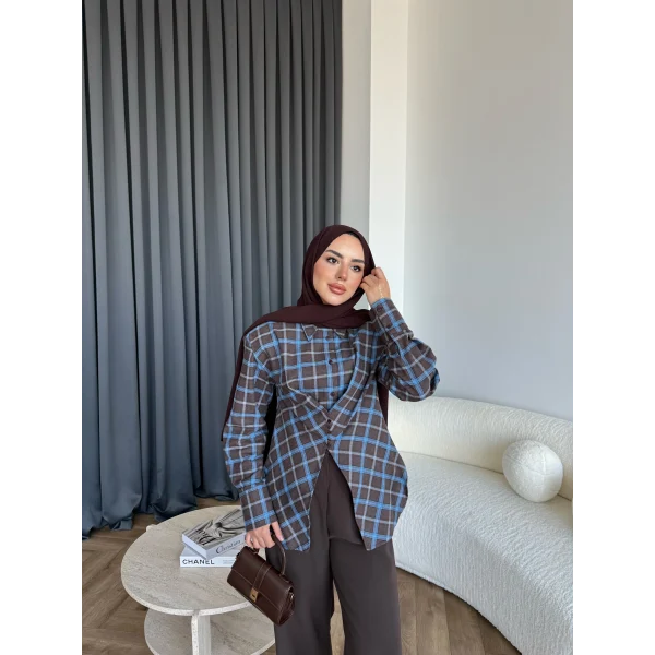 Esla Kareli Gömlek - Kahve