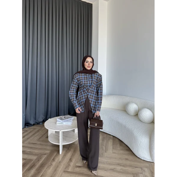 Esla Kareli Gömlek - Kahve