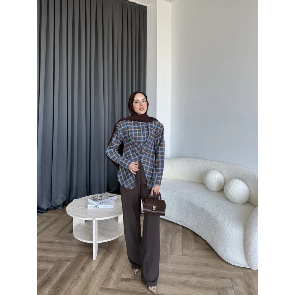 Esla Kareli Gömlek - Kahve