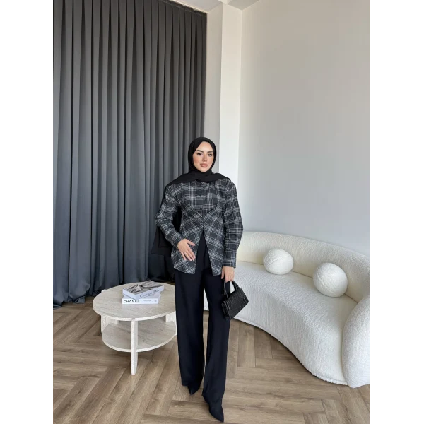 Esla Kareli Gömlek - Siyah