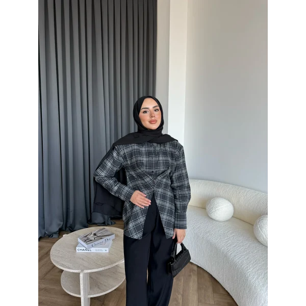 Esla Kareli Gömlek - Siyah