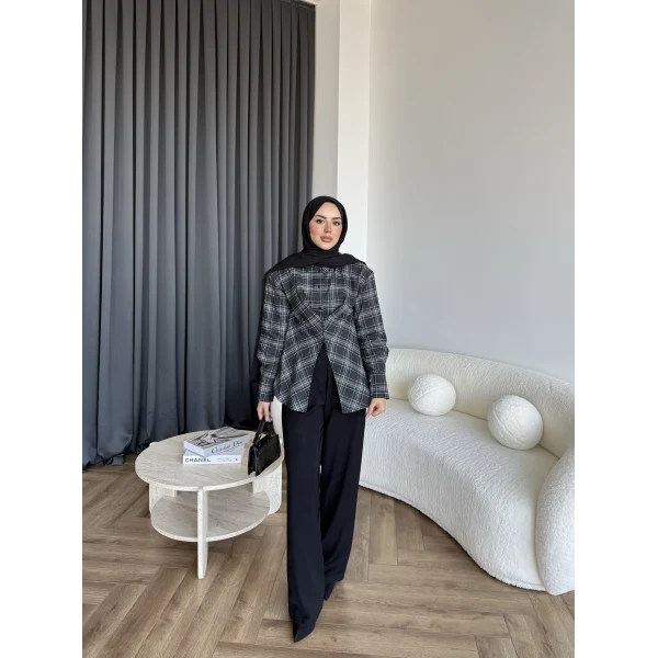 Esla Kareli Gömlek - Siyah