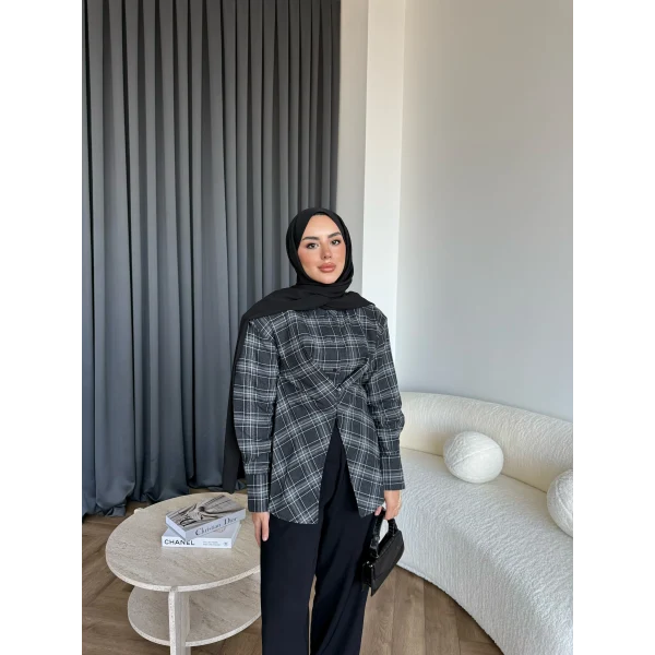 Esla Kareli Gömlek - Siyah