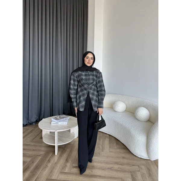 Esla Kareli Gömlek - Siyah