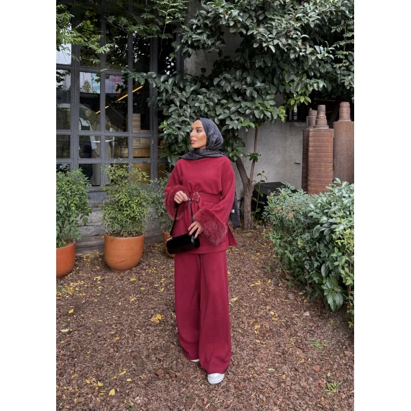 Estes Kolu Kürklü Takım - Bordo