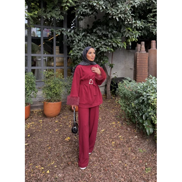 Estes Kolu Kürklü Takım - Bordo