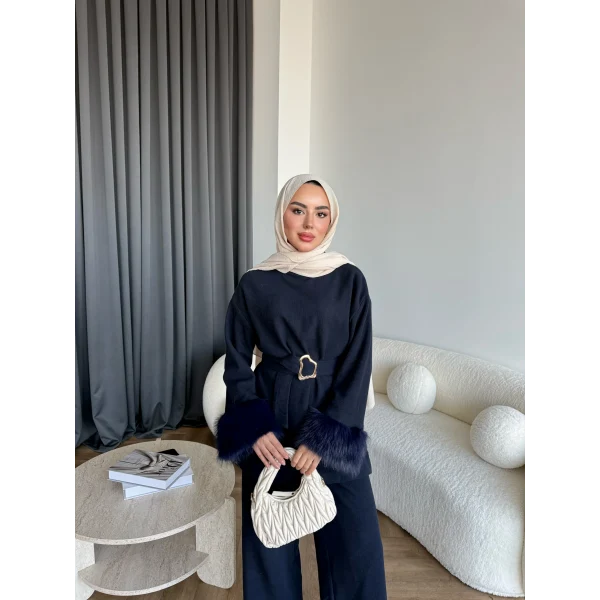 Estes Kolu Kürklü Takım - Lacivert