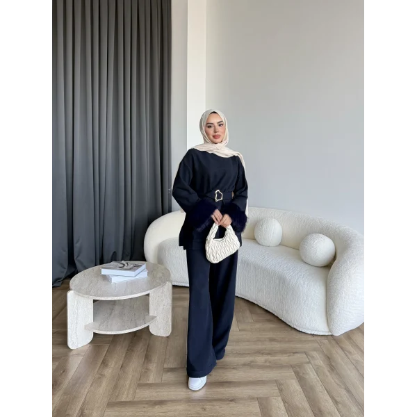 Estes Kolu Kürklü Takım - Lacivert