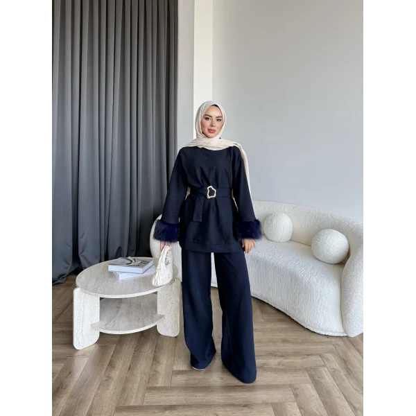 Estes Kolu Kürklü Takım - Lacivert