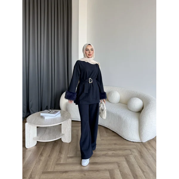 Estes Kolu Kürklü Takım - Lacivert