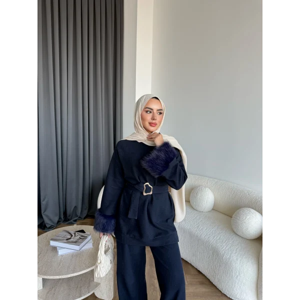 Estes Kolu Kürklü Takım - Lacivert