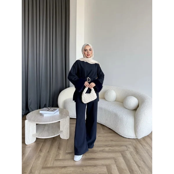 Estes Kolu Kürklü Takım - Lacivert