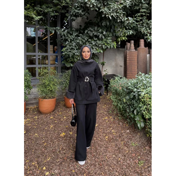 Estes Kolu Kürklü Takım - Siyah