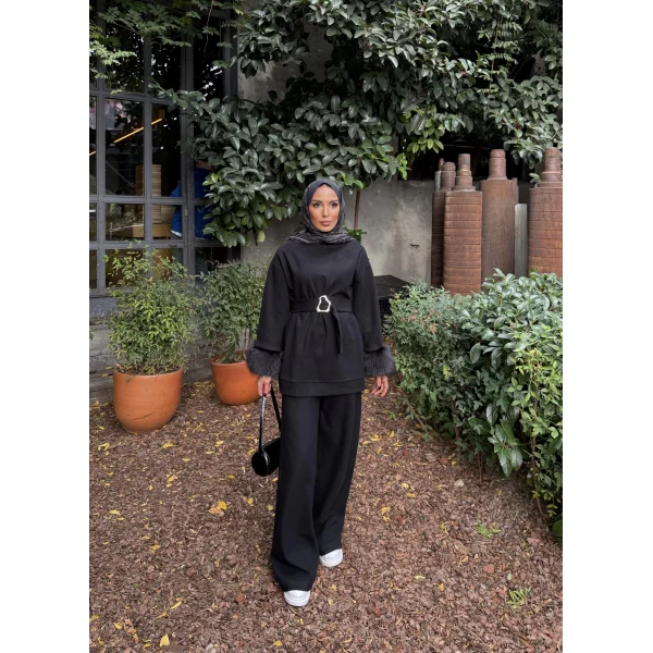 Estes Kolu Kürklü Takım - Siyah