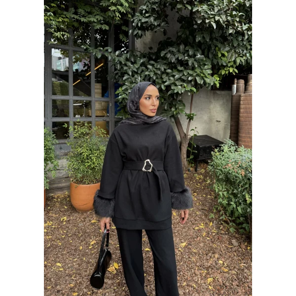 Estes Kolu Kürklü Takım - Siyah