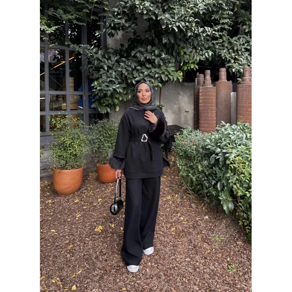 Estes Kolu Kürklü Takım - Siyah