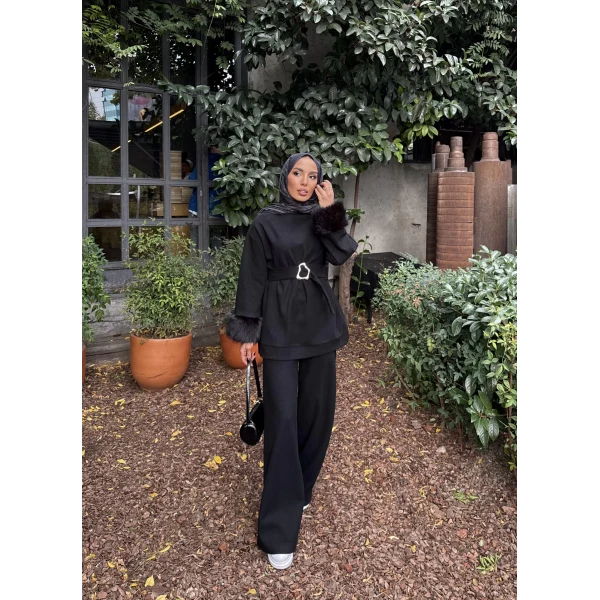 Estes Kolu Kürklü Takım - Siyah