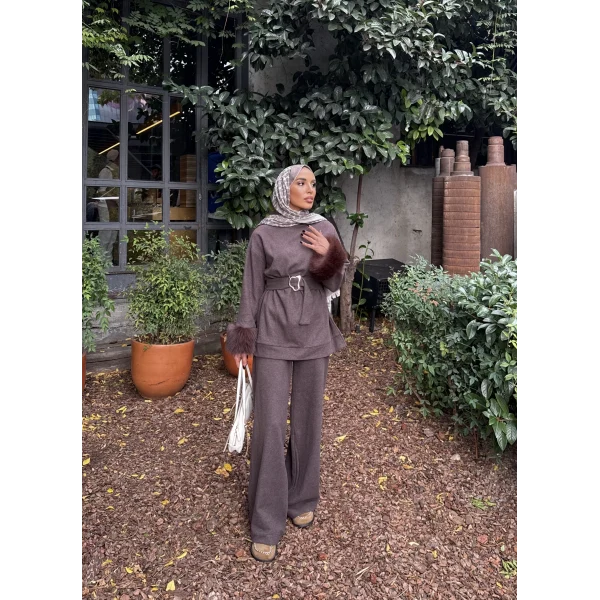 Estes Kolu Kürklü Takım - Vizon