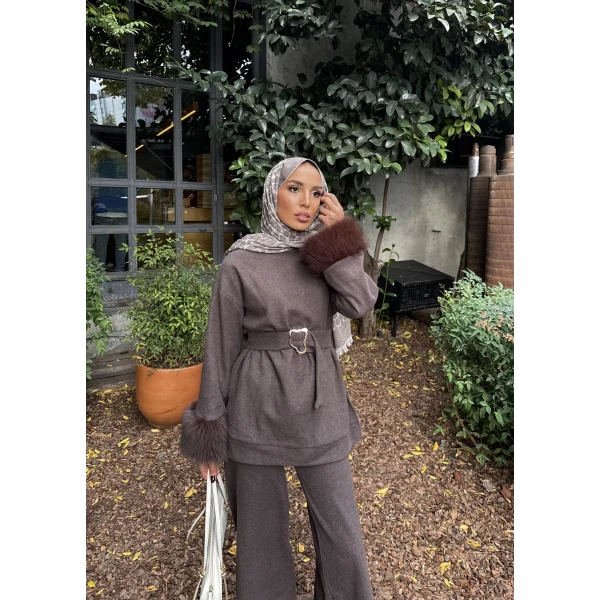 Estes Kolu Kürklü Takım - Vizon