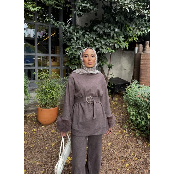 Estes Kolu Kürklü Takım - Vizon