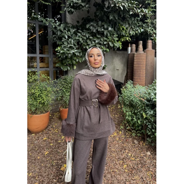 Estes Kolu Kürklü Takım - Vizon