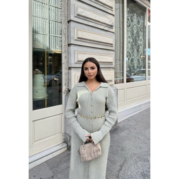 Evsa Mini Gold Düğmeli Elbise - Yeşil