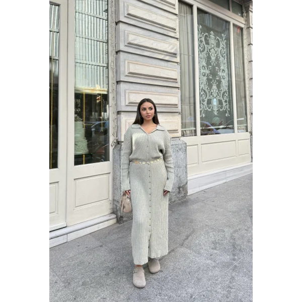 Evsa Mini Gold Düğmeli Elbise - Yeşil