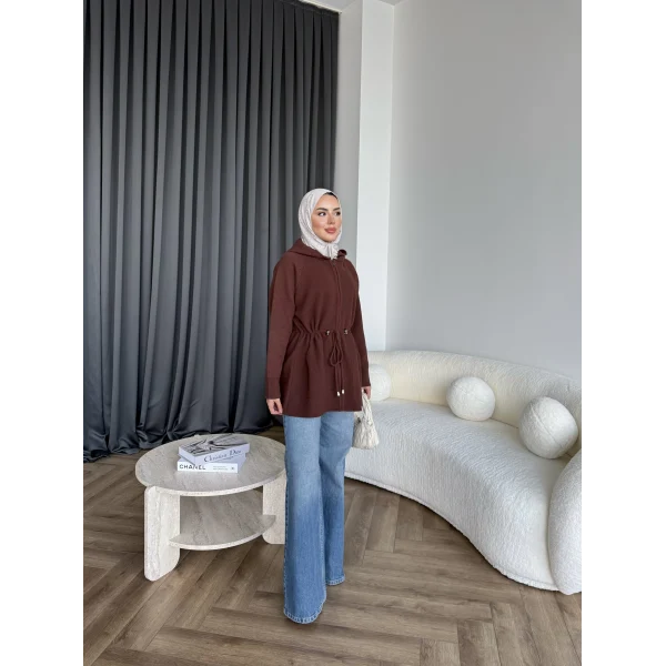 Eyla Fermuarlı Hırka - Acı Kahve