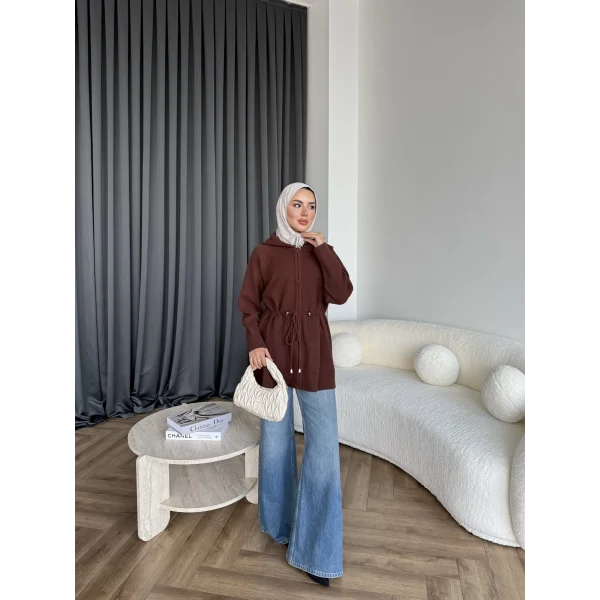 Eyla Fermuarlı Hırka - Acı Kahve