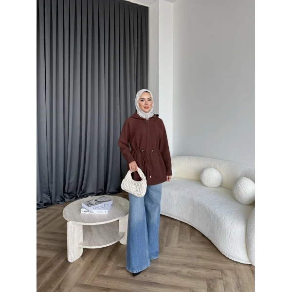 Eyla Fermuarlı Hırka - Acı Kahve