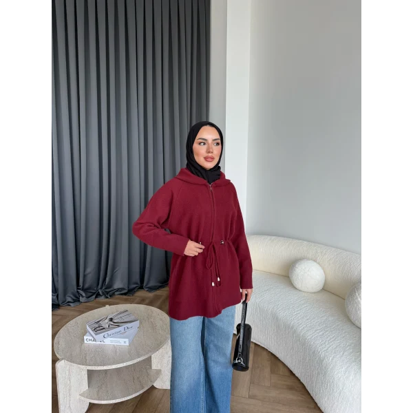 Eyla Fermuarlı Hırka - Bordo