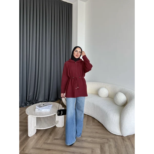 Eyla Fermuarlı Hırka - Bordo