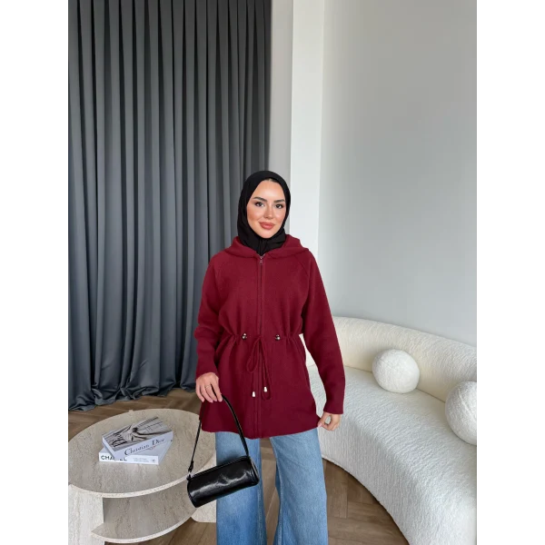 Eyla Fermuarlı Hırka - Bordo