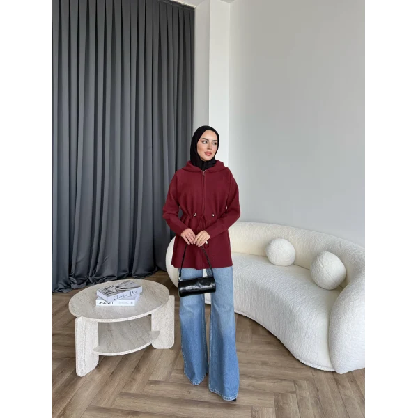 Eyla Fermuarlı Hırka - Bordo