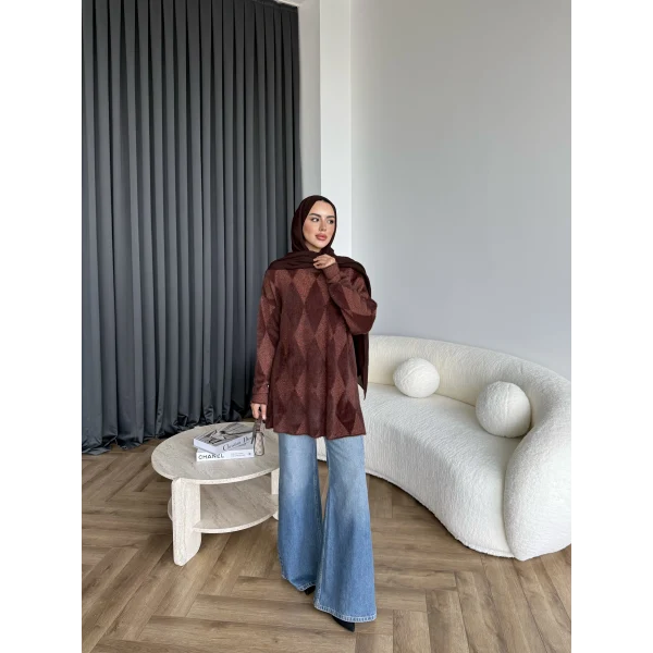 Faramis Baklava Tüylü Kazak - Acı Kahve