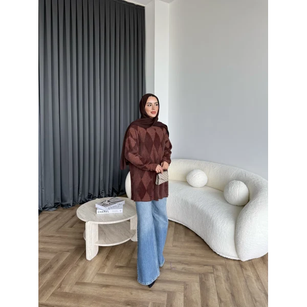 Faramis Baklava Tüylü Kazak - Acı Kahve