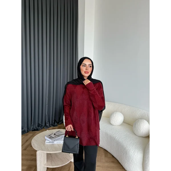 Faramis Baklava Tüylü Kazak - Bordo