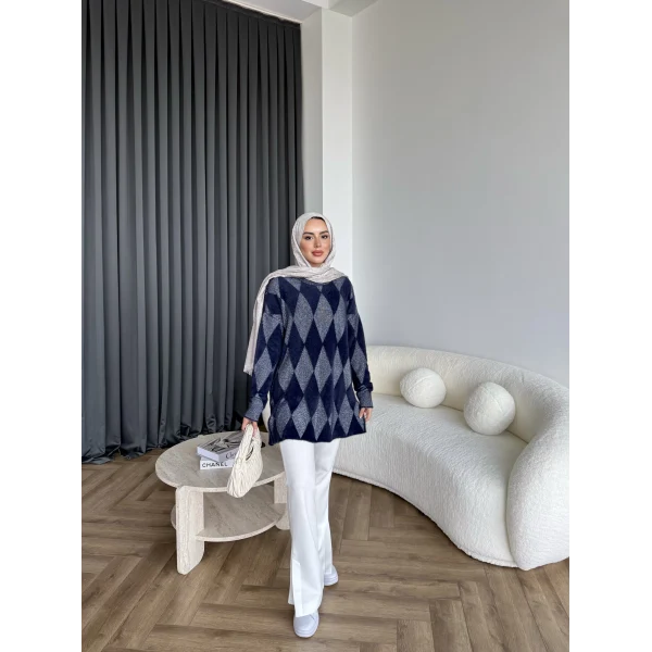 Faramis Baklava Tüylü Kazak - Lacivert