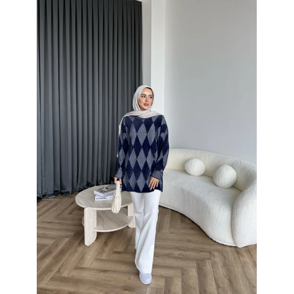 Faramis Baklava Tüylü Kazak - Lacivert