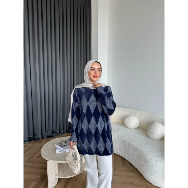 Faramis Baklava Tüylü Kazak - Lacivert